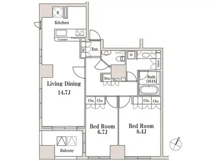 ラサンテ一番町(2LDK/11階)の間取り写真