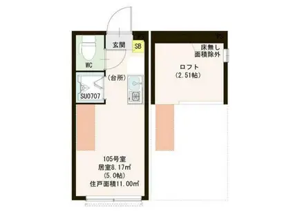 アカツキテラス和泉(ワンルーム/1階)の間取り写真