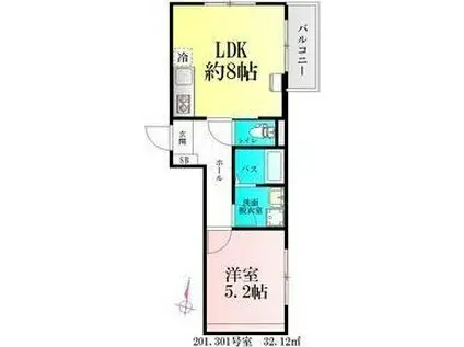 BAU宮町II(1LDK/3階)の間取り写真