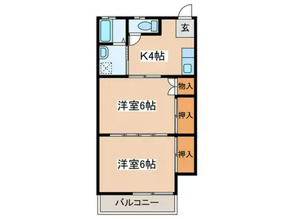 三本木ハイツ(2K/2階)の間取り写真