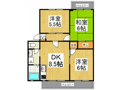 サンビレッジ清瀬 A棟(3DK/3階)の間取り写真