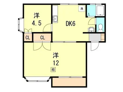 ヴィレッジコート山手A棟(2DK/1階)の間取り写真