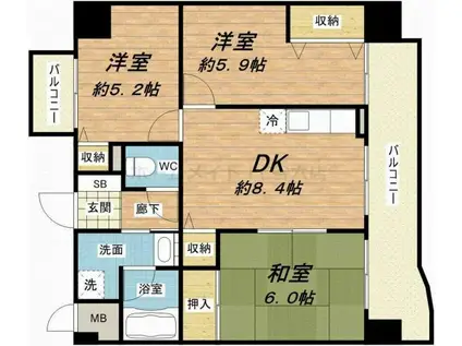 シャリテ今里(3DK/8階)の間取り写真