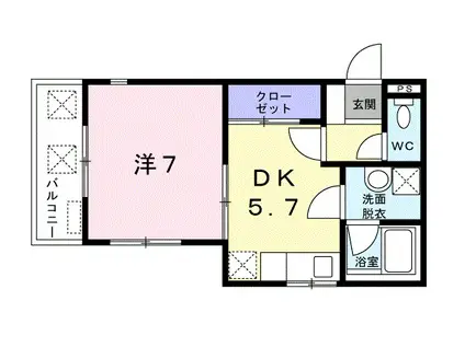 エスティ岬の山(1DK/1階)の間取り写真