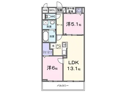 ＪＲ片町線 四条畷駅 徒歩25分 3階建 築1年(2LDK/3階)の間取り写真