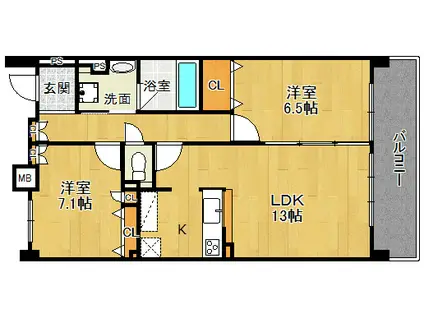 KDX宝塚レジデンス(2LDK/12階)の間取り写真