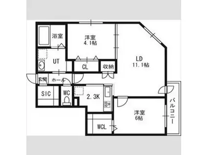 アルファスクエア北12西3(2LDK/8階)の間取り写真