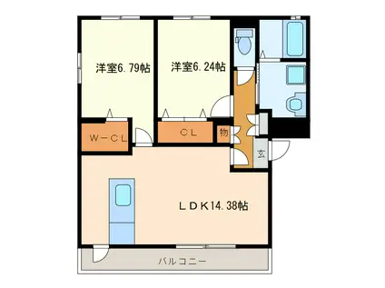 メルベイユ(2LDK/1階)の間取り写真