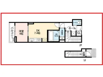ワンライフ(1DK/2階)の間取り写真