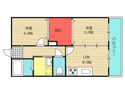 地下鉄中央線 九条駅(大阪メトロ) 徒歩4分 10階建 築27年(2LDK/6階)の間取り写真