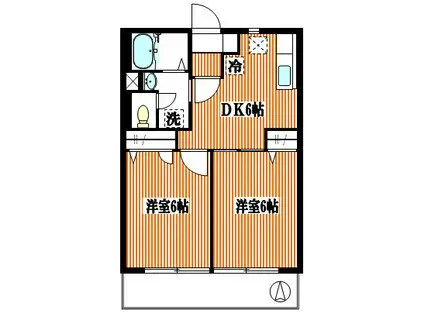 ソレアードB館(2DK/2階)の間取り写真