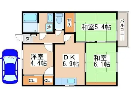 平岡ハイツ(3DK/2階)の間取り写真