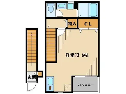 ルヴェ・デュ・ソレイユ(ワンルーム/2階)の間取り写真