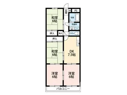 ユーハイライズ(4DK/7階)の間取り写真