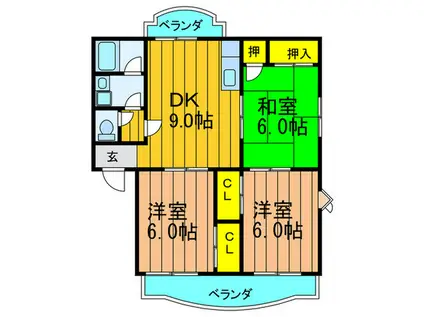 ハイツ雅(3DK/1階)の間取り写真