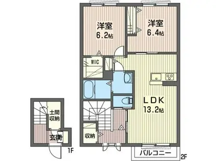 コンフォート(2LDK/2階)の間取り写真
