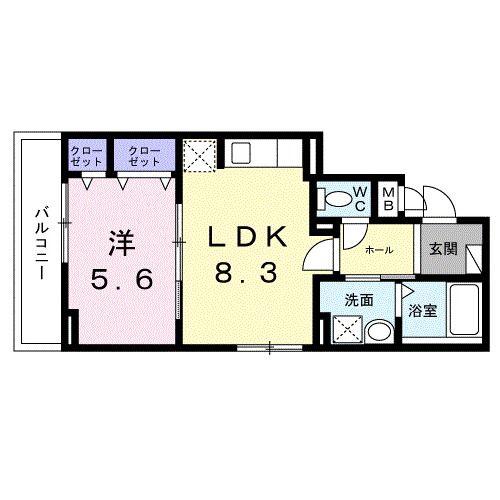 ヒカルサ京都大宮中林II(1LDK/3階)の間取り写真