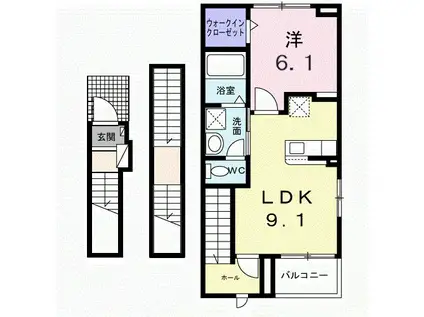 ナナラーピカケ(1LDK/3階)の間取り写真