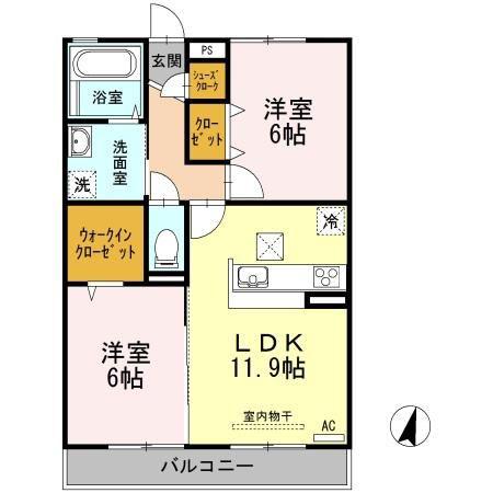 サンシャイン見白B棟(2LDK/1階)の間取り写真