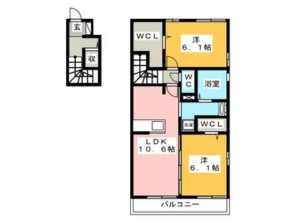 ハイム ルーエ厚原東A棟(2LDK/2階)の間取り写真