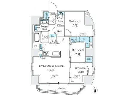 プライムブリス新御徒町(3LDK/9階)の間取り写真