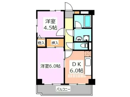 ポワドサントゥール(2DK/2階)の間取り写真