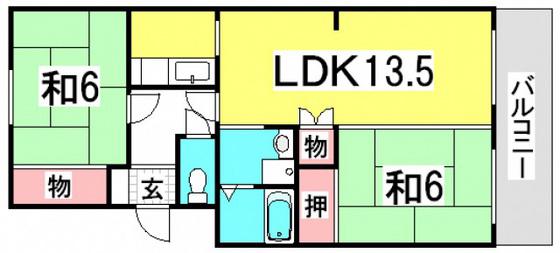 CASA井口B(2LDK/3階)の間取り写真