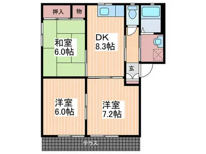 グリーンクレスト(3DK/1階)の間取り写真