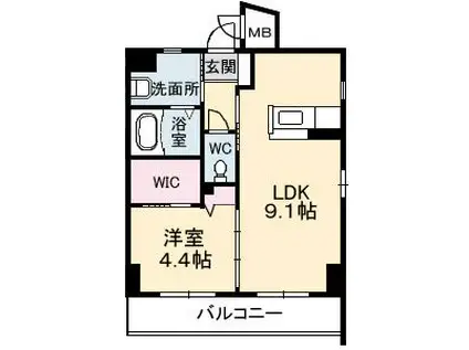 ドミール千田町(1LDK/2階)の間取り写真