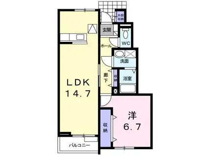 レバンテA(1LDK/1階)の間取り写真