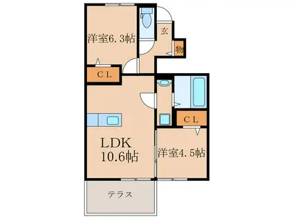 ERDE(2LDK/1階)の間取り写真