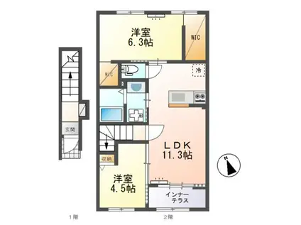 ひたちなか市足崎字原 アパートII期(2LDK/2階)の間取り写真