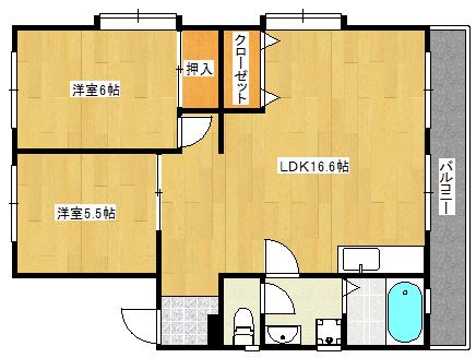カルチェ堀田II(2LDK/2階)の間取り写真
