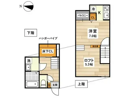 ADC嘉島BONHEUR(1K/1階)の間取り写真