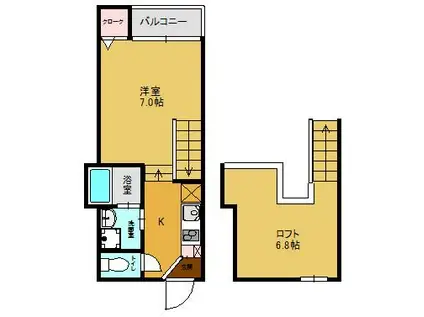 シャレオ香椎(1K/2階)の間取り写真