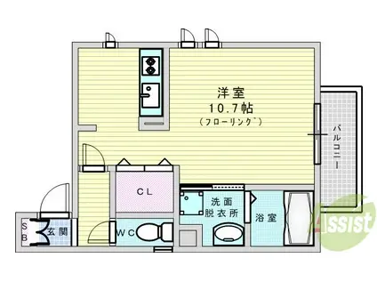 ポルトⅡ(ワンルーム/2階)の間取り写真