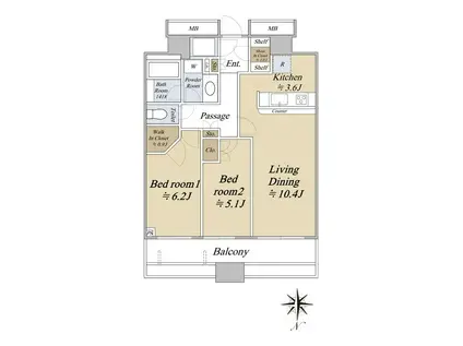 ラゾーナ川崎レジデンス(2LDK/10階)の間取り写真