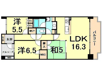 パークホームズ夙川松下町(3LDK/3階)の間取り写真
