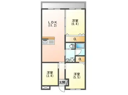 ハピネスプラザ北町(2SLDK/2階)の間取り写真