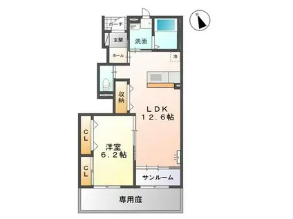 ユニヴァリィ ルミナスKII(1LDK/1階)の間取り写真