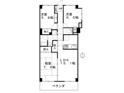 ヴァッサー東久留米(3LDK/5階)の間取り写真
