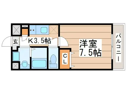 シェルグランデ土樋(1K/1階)の間取り写真