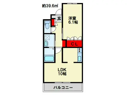 プリオールB(1LDK/1階)の間取り写真