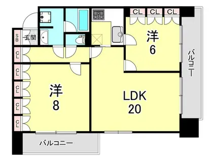 リーガル神戸下山手(2LDK/8階)の間取り写真