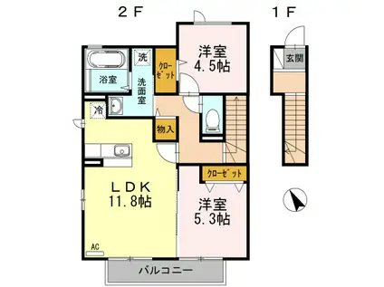 ダイゼン ハイツ(2LDK/2階)の間取り写真