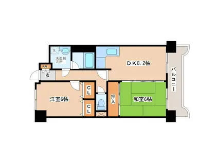 ライオンズマンション一番町(2DK/9階)の間取り写真