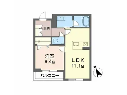 シャーメゾン下荒田(1LDK/2階)の間取り写真