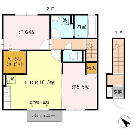 フェニックス(2LDK/2階)の間取り写真