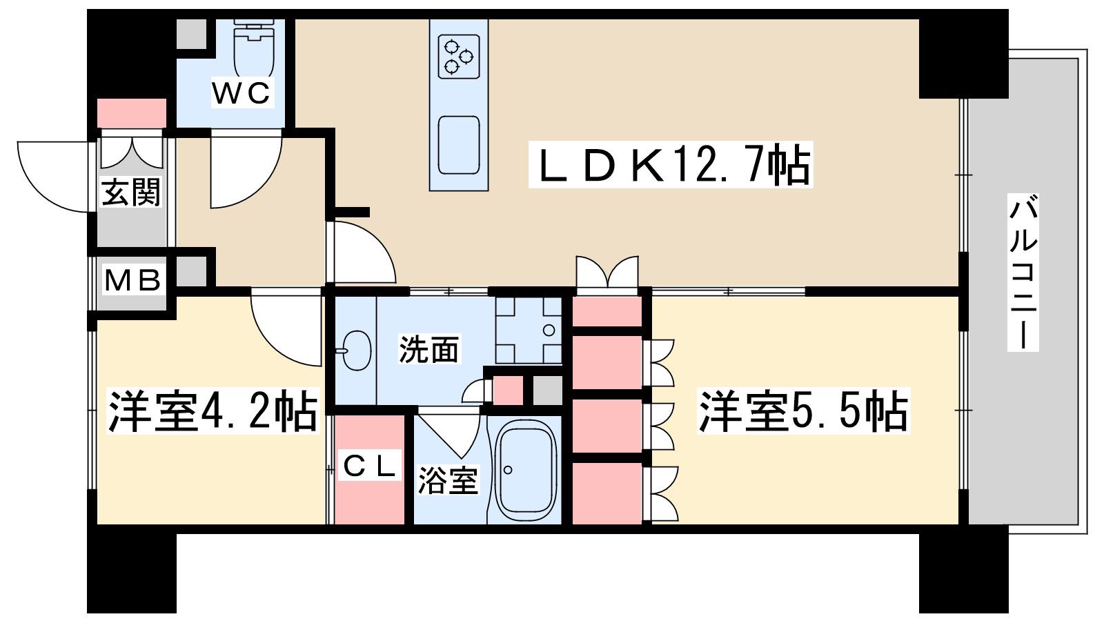 ザ・パークハビオ同心(2LDK/11階)の間取り写真