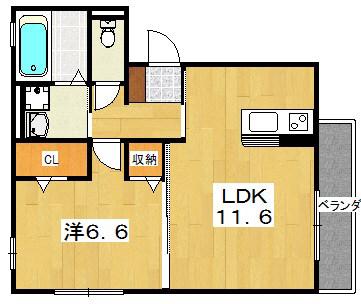GLICINA(1LDK/2階)の間取り写真